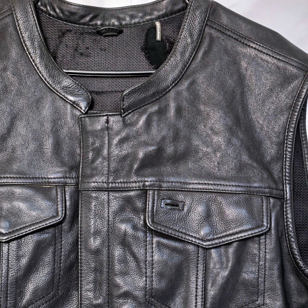 Mens First Classics Leather Riding Biker Vest Black Concealed Pockets Size XXL - Picture 3 of 16